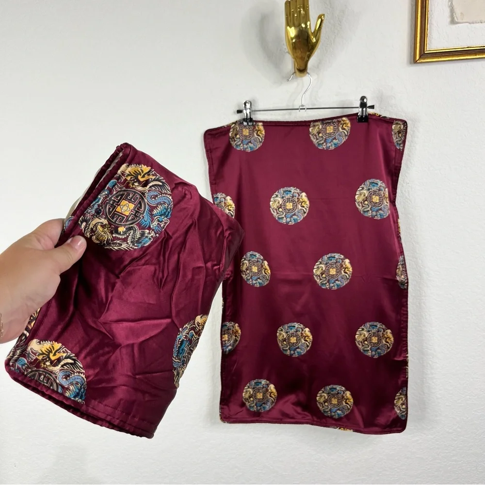 West Elm Silk Set 2 Oriental Piped Shams Dragon Medallion